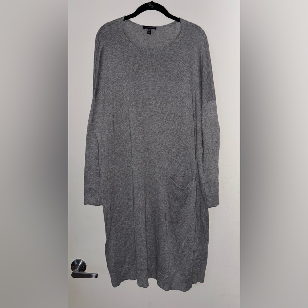 Eileen Fisher Peruvian Organic Cotton Blend Pocket Sweater Dress Sz L